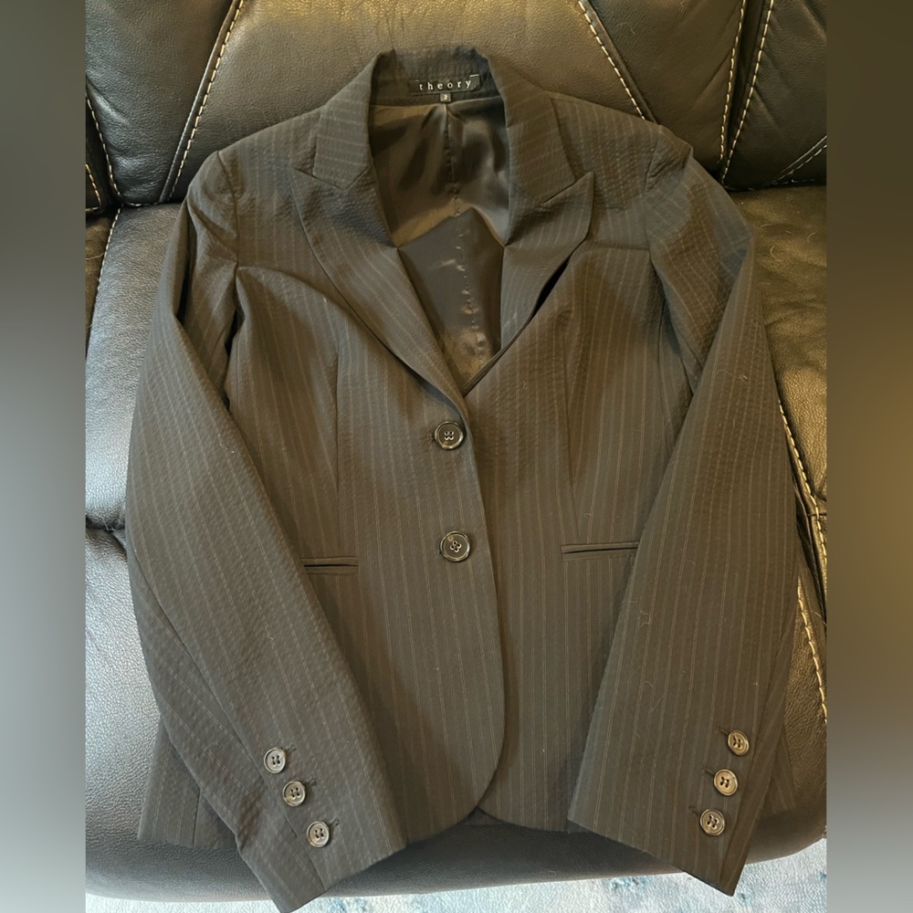 Theory Black Pinstripe Blazer